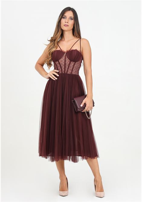 Abito midi bordeaux da donna in tulle ELISABETTA FRANCHI | AB73847E2CG3